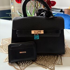Chic Black Satchel with Wallet